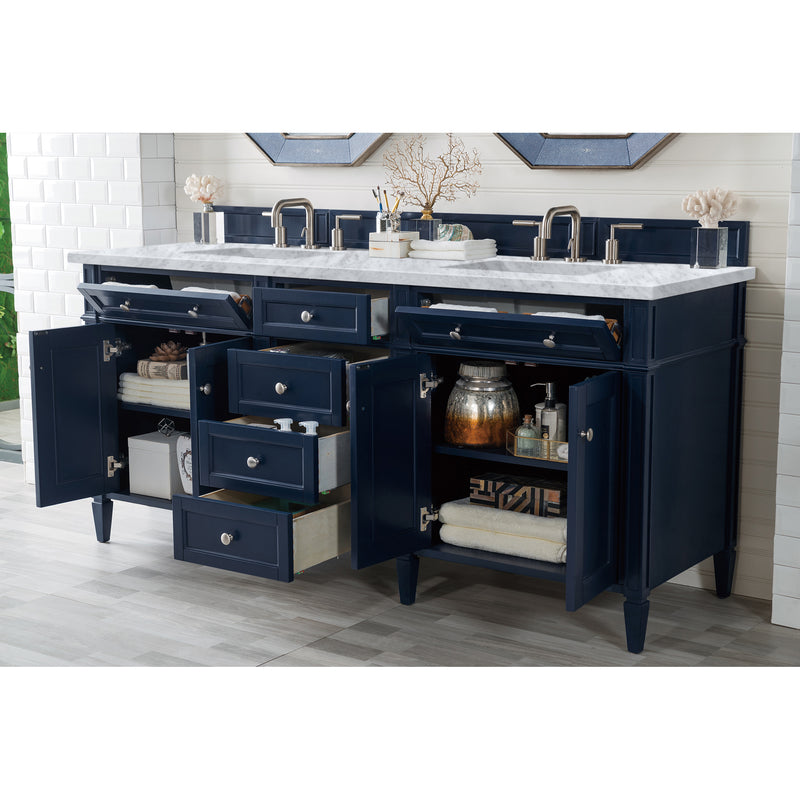 James Martin Brittany 72" Victory Blue Double Vanity with 3 cm Carrara Marble Top 650-V72-VBL-3CAR