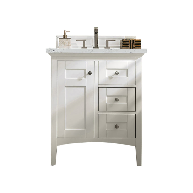 James Martin Palisades 30" Single Vanity Bright White with 3 cm Ethereal Noctis Quartz Top 527-V30-BW-3ENC