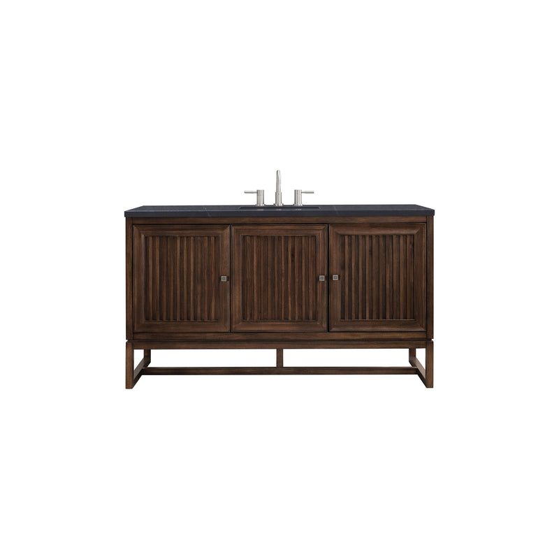 James Martin Athens 60" Single Vanity Cabinet Mid Century Acacia with 3 cm Charcoal Soapstone Quartz Top E645-V60S-MCA-3CSP