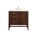 James Martin Addison 36" Single Vanity Cabinet Mid Century Acacia with 3 cm Classic White Quartz Top E444-V36-MCA-3CLW