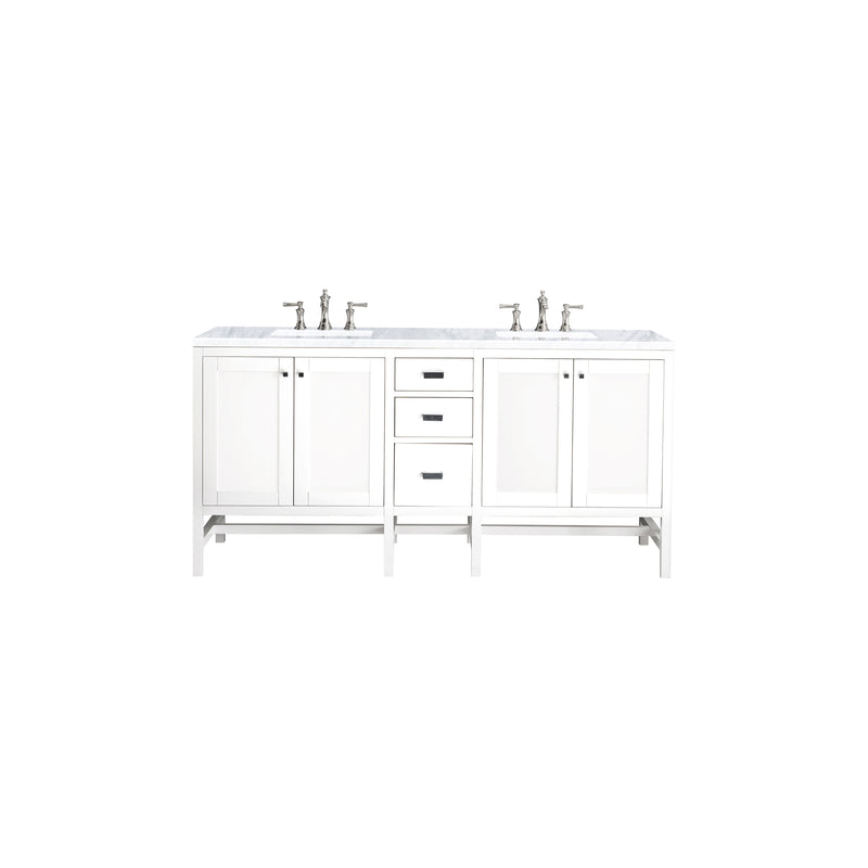 James Martin Addison 72" Double Vanity Cabinet Glossy White with 3 cm Carrara White Top E444-V72-GW-3CAR