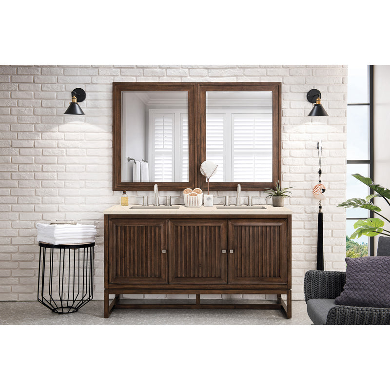 James Martin Athens 60" Double Vanity Cabinet Mid Century Acacia with 3 cm Eternal Marfil Top E645-V60D-MCA-3EMR