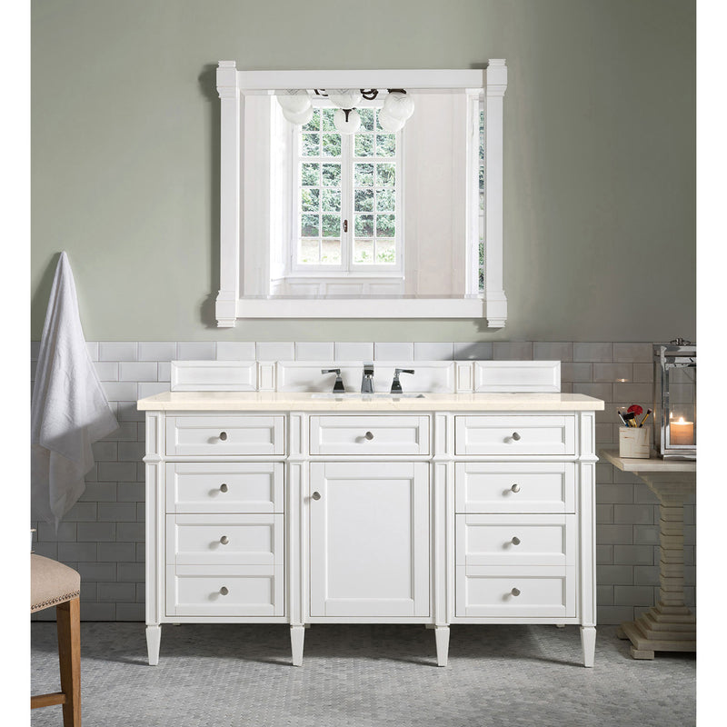 James Martin Brittany 60" Bright White Single Vanity with 3 cm Eternal Marfil Quartz Top 650-V60S-BW-3EMR