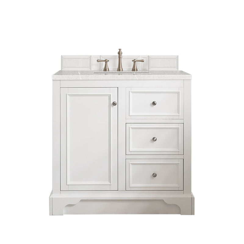 James Martin De Soto 36" Single Vanity Bright White with 3 cm Eternal Serena Quartz Top 825-V36-BW-3ESR