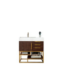 James Martin Columbia 36" Single Vanity Coffee Oak Radiant Gold with Glossy White Composite Top 388-V36-CFO-RG-GW