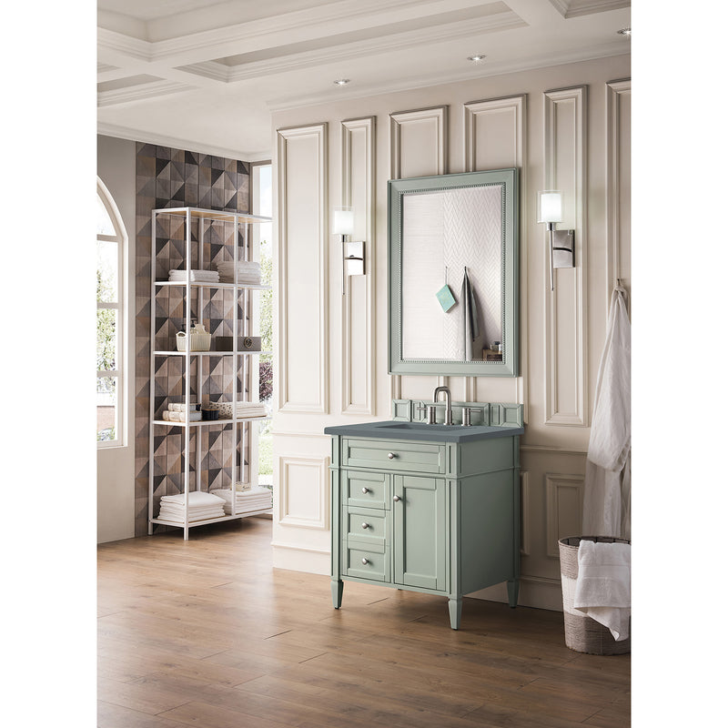 James Martin Brittany 30" Single Vanity Sage Green with 3 cm Cala Blue Quartz Top 650-V30-SGR-3CBL