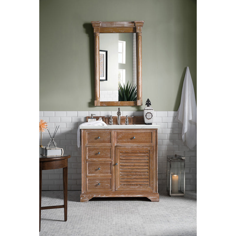 James Martin Savannah 36" Single Vanity Cabinet Driftwood with 3 cm Ethereal Noctis Quartz Top 238-104-5511-3ENC