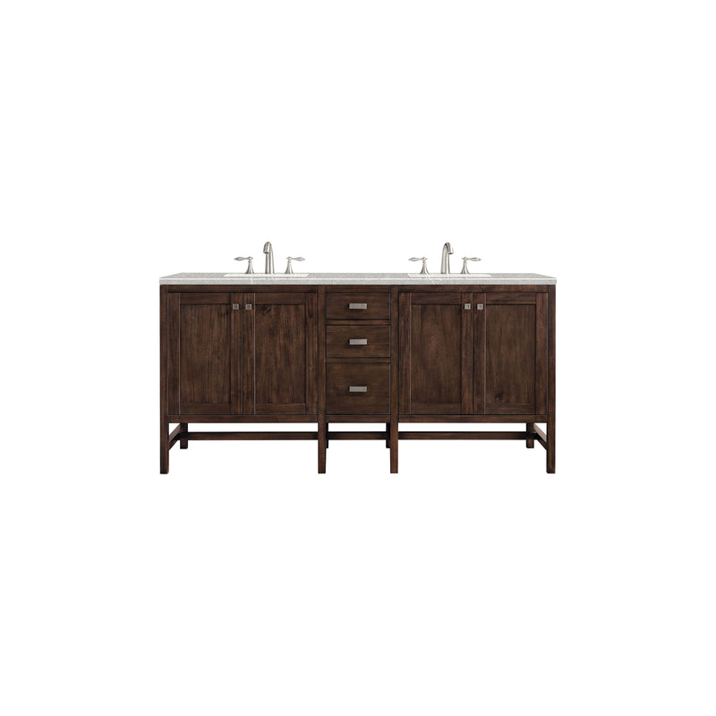 James Martin Addison 72" Double Vanity Cabinet Mid Century Acacia with 3 cm Eternal Serena Quartz Top E444-V72-MCA-3ESR