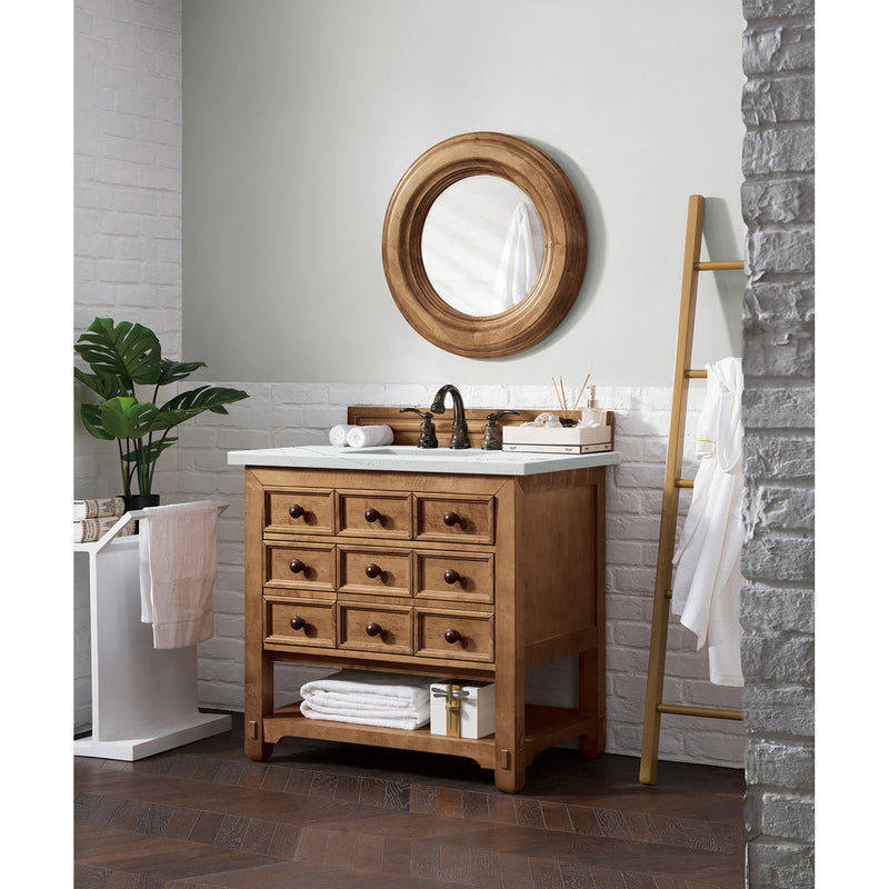 James Martin Malibu 36" Single Vanity Cabinet Honey Alder with 3 cm Ethereal Noctis Quartz Top 500-V36-HON-3ENC