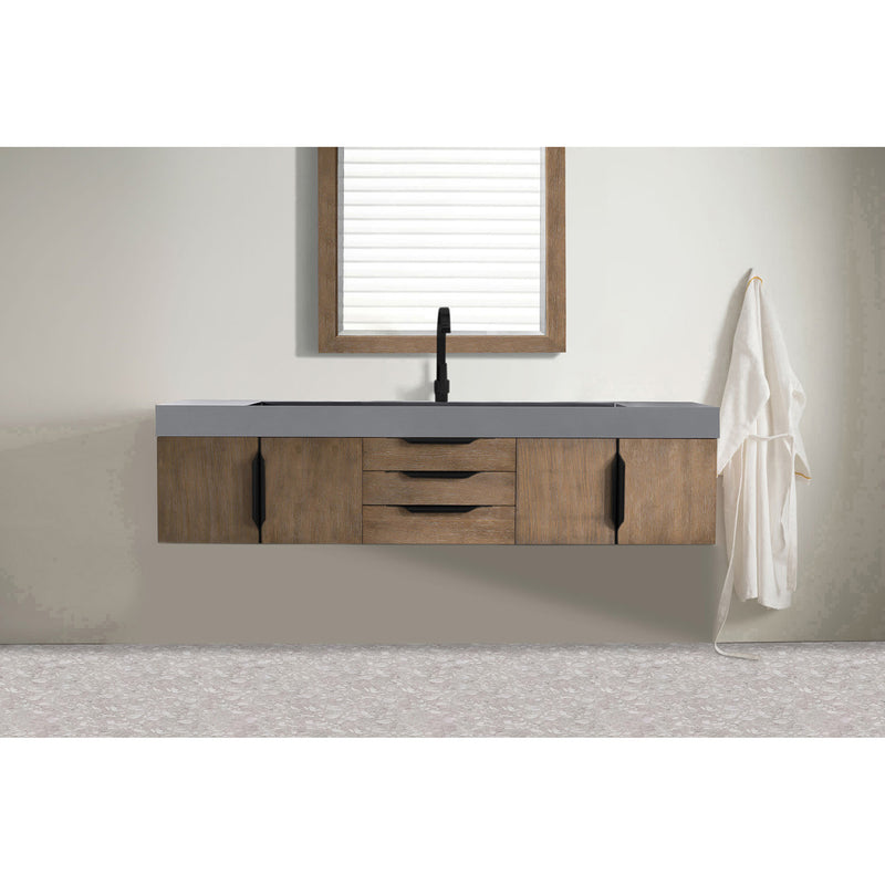 James Martin Mercer Island 72" Single Vanity Latte Oak Matte Black with Dusk Gray Glossy Composite Top 389-V72S-LTO-MB-DGG