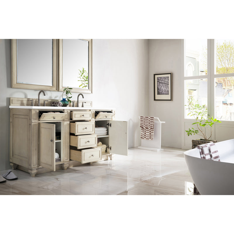 James Martin Bristol 60" Double Vanity Vintage Vanilla with 3 cm Classic White Quartz Top 157-V60D-VV-3CLW