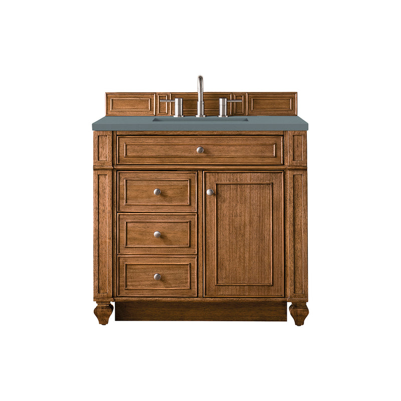 James Martin Bristol 36" Single Vanity Saddle Brown with 3 cm Cala Blue Quartz Top 157-V36-SBR-3CBL