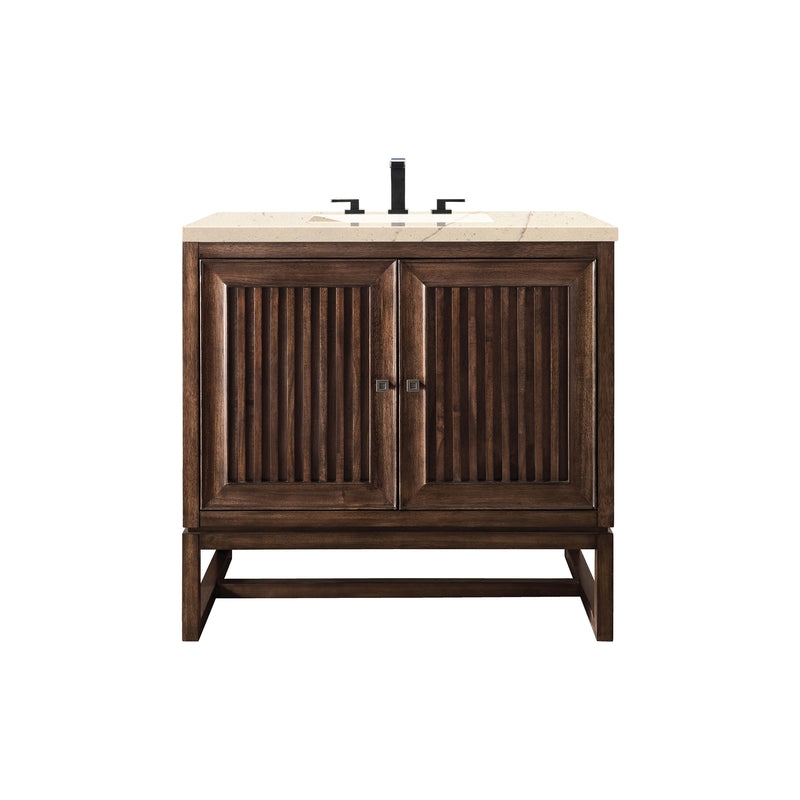 James Martin Athens 36" Single Vanity Cabinet Mid Century Acacia with 3 cm Eternal Marfil Top E645-V36-MCA-3EMR