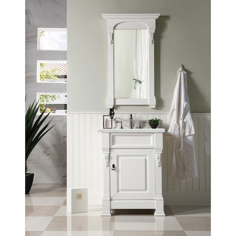 James Martin Brookfield 26" Bright White Single Vanity with 3 cm Ethereal Noctis Quartz Top 147-V26-BW-3ENC