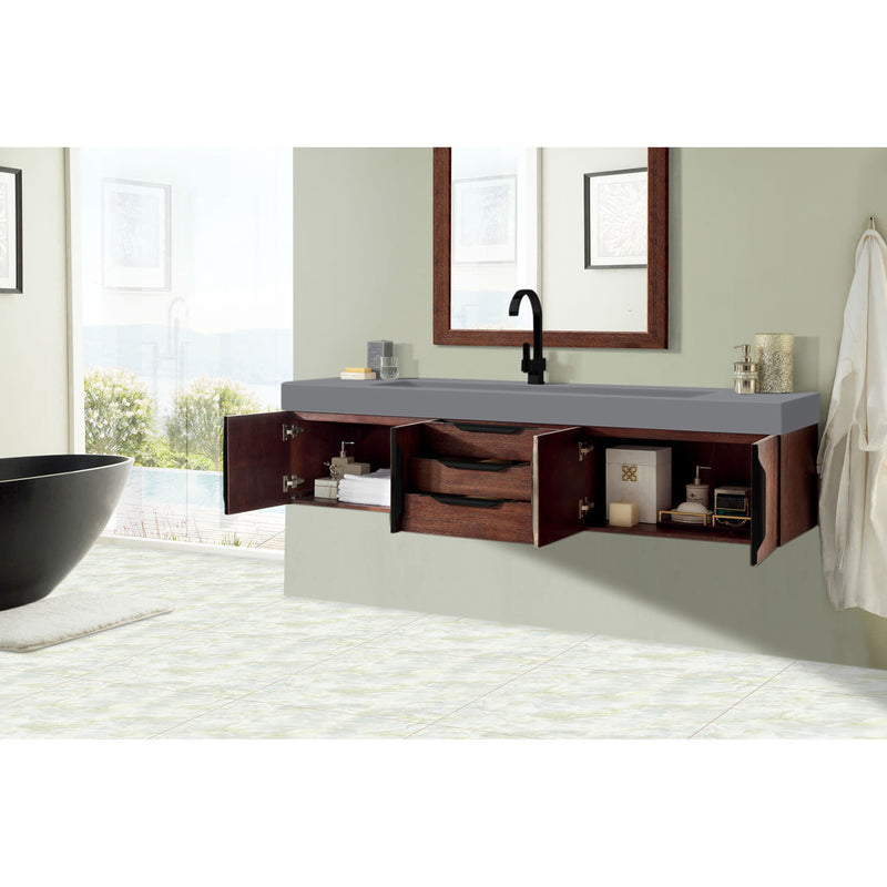 James Martin Mercer Island 72" Single Vanity Coffee Oak Matte Black with Dusk Gray Glossy Composite Top 389-V72S-CFO-MB-DGG