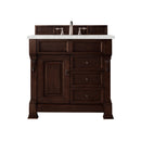 James Martin Brookfield 36" Burnished Mahogany Single Vanity with 3 cm Eternal Jasmine Pearl Quartz Top 147-114-5566-3EJP