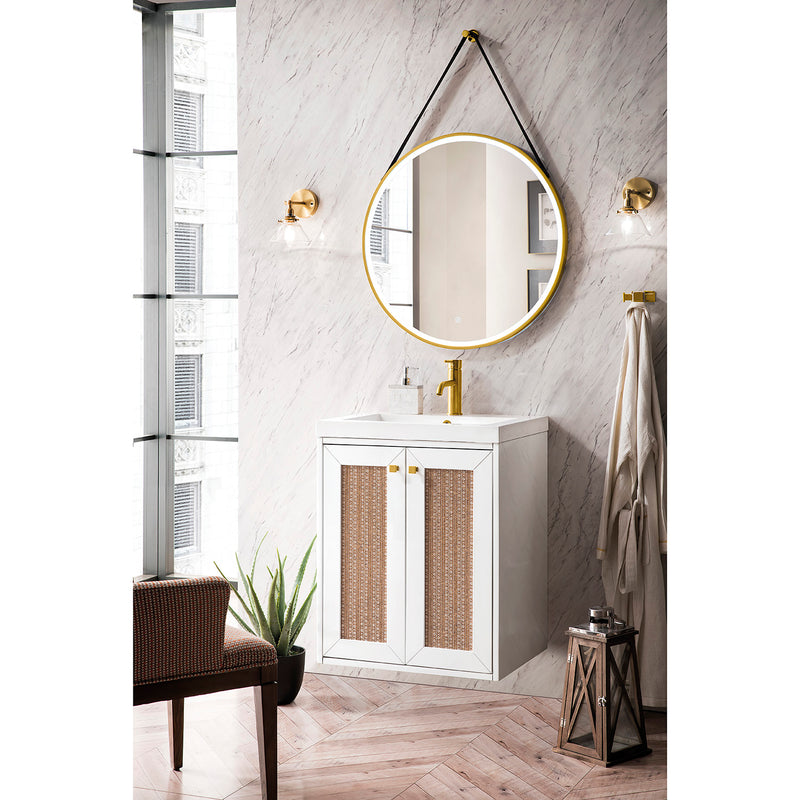 James Martin Chianti 24" Single Vanity Cabinet Glossy White with White Glossy Composite Countertop E303V24GWWG