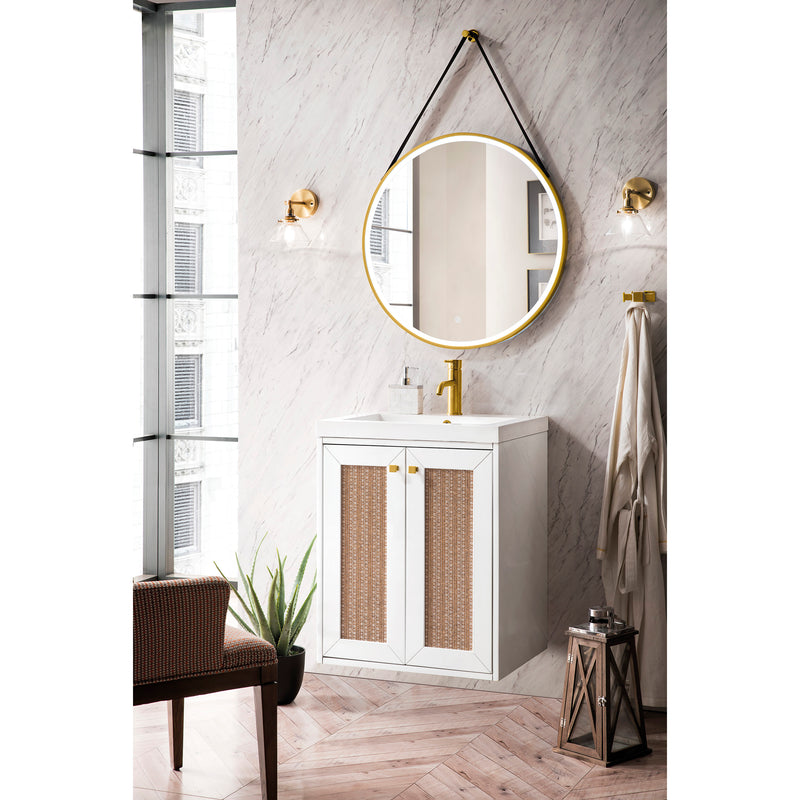 James Martin Chianti 24" Single Vanity Cabinet Glossy White with White Glossy Resin Countertop E303-V24-GW-WG