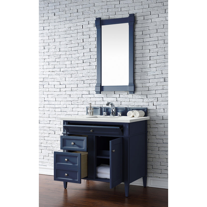 James Martin Brittany 36" Victory Blue Single Vanity with 3 cm Ethereal Noctis Quartz Top 650-V36-VBL-3ENC