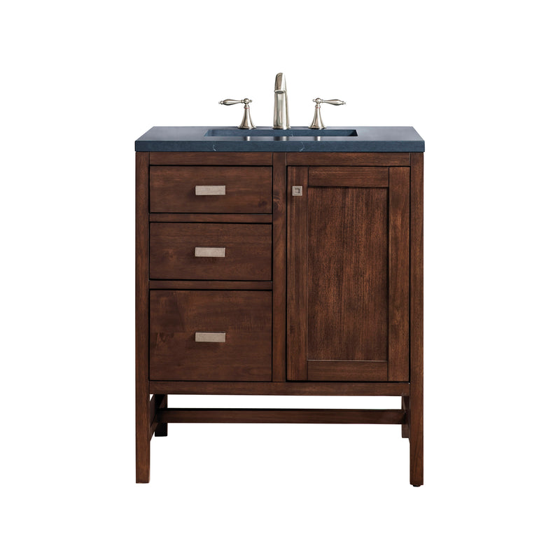 James Martin Addison 30" Single Vanity Cabinet Mid Century Acacia with 3 cm Charcoal Soapstone Quartz Top E444-V30-MCA-3CSP