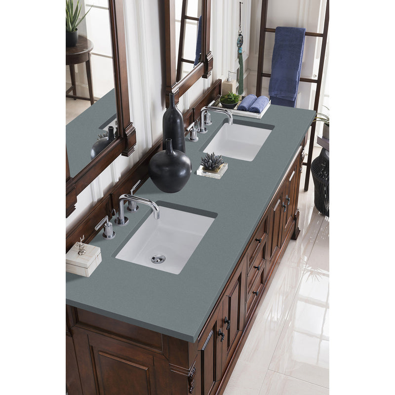 James Martin Brookfield 72" Warm Cherry Double Vanity with 3 cm Cala Blue Quartz Top 147-114-5781-3CBL