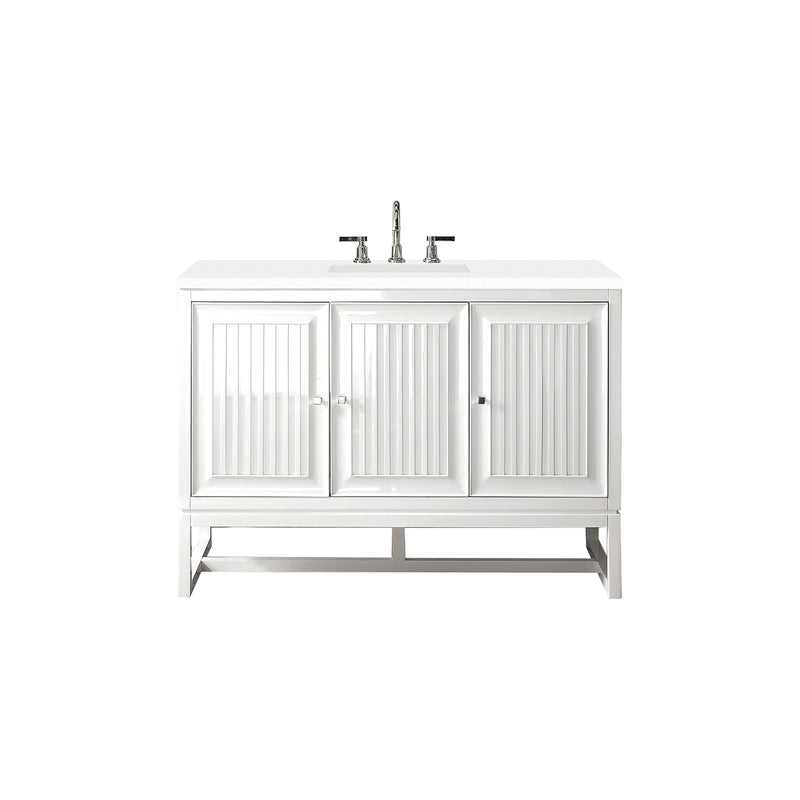 James Martin Athens 48" Single Vanity Cabinet Glossy White with 3 cm Classic White Quartz Top E645-V48-GW-3CLW