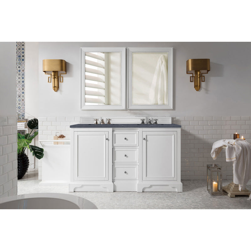 James Martin De Soto 60" Double Vanity Bright White with 3 cm Charcoal Soapstone Quartz Top 825-V60D-BW-3CSP