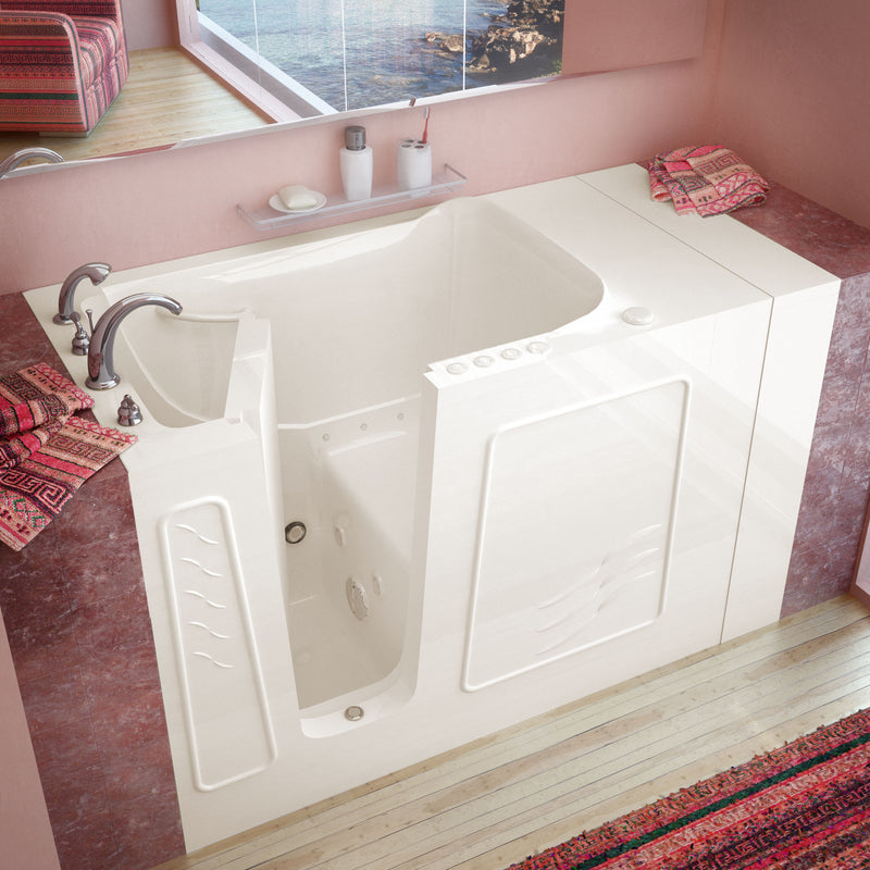 MediTub Walk-In 30" x 53" Left Drain Biscuit Whirlpool and Air Jetted Walk-In Bathtub