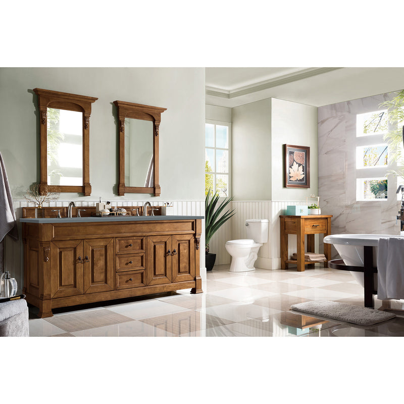 James Martin Brookfield 72" Country Oak Double Vanity with 3 cm Cala Blue Quartz Top 147-114-5771-3CBL