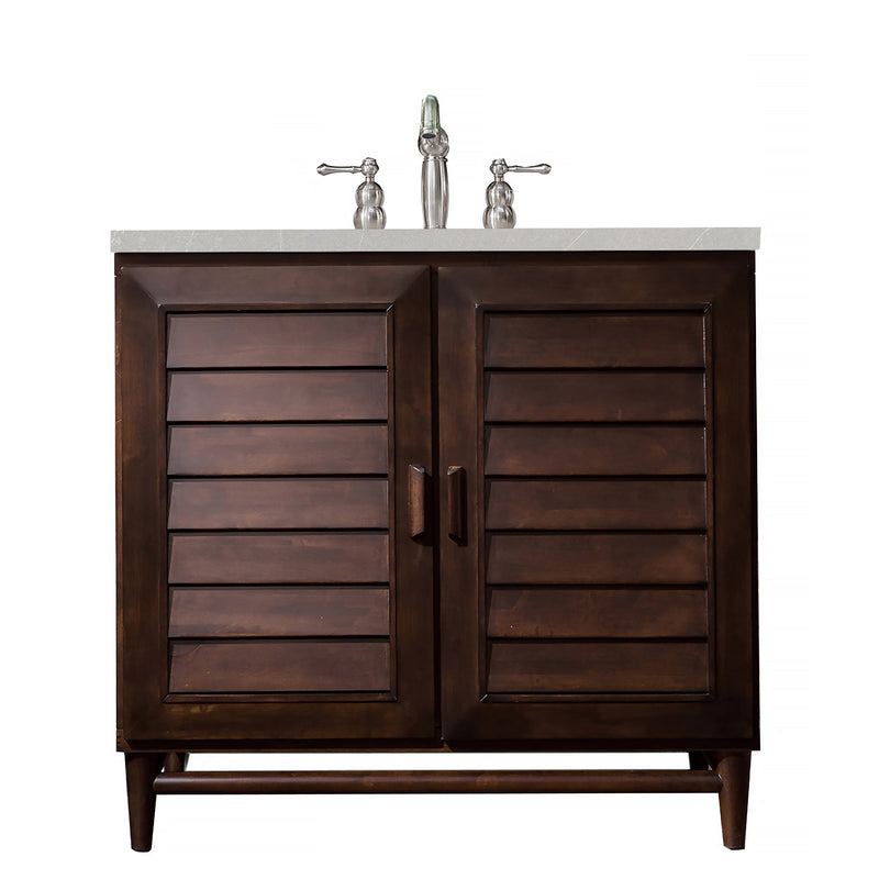 James Martin Portland 36" Single Vanity Burnished Mahogany with 3 cm Eternal Serena Quartz Top 620-V36-BNM-3ESR