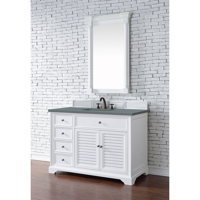 James Martin Savannah 48" Single Vanity Cabinet Bright White with 3 cm Cala Blue Quartz Top 238-104-V48-BW-3CBL