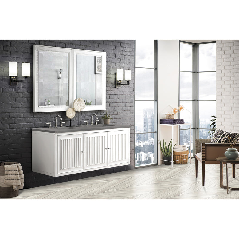 James Martin Athens 60" Double Vanity Cabinet Glossy White with 3 cm Gray Expo Quartz Top E645-V60D-GW-3GEX