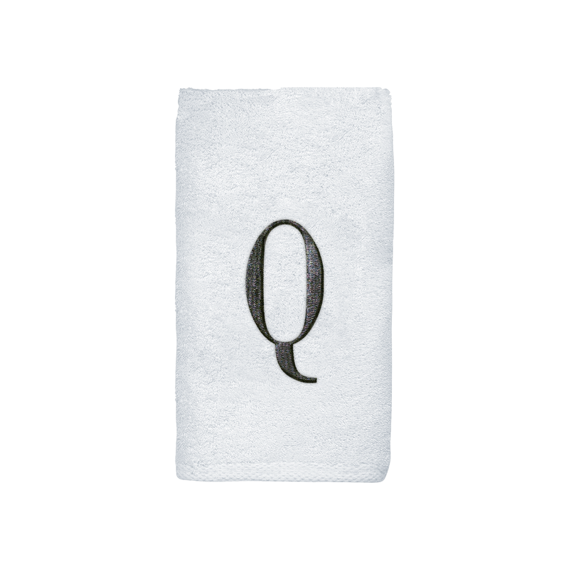 Avanti Towels White/Silver Block Monogram Hand Towel