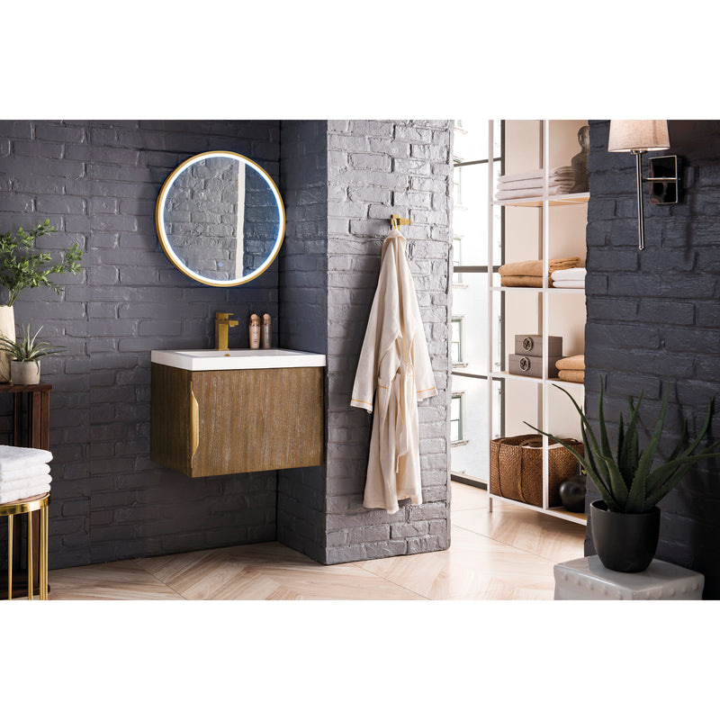 James Martin Columbia 24" Single Vanity Cabinet Latte Oak with White Glossy Resin Countertop 388-V24-LTO-WG