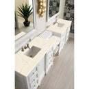 James Martin De Soto 118" Double Vanity Set Bright White with Makeup Table 3 cm Eternal Marfil Quartz Top 825-V118-BW-DU-EMR