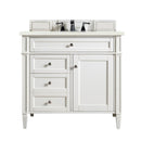 James Martin Brittany 36" Bright White Single Vanity with 3 cm Eternal Marfil Quartz Top 650-V36-BW-3EMR