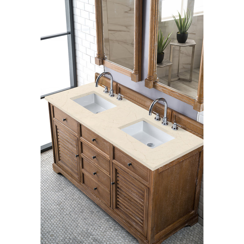 James Martin Savannah 60" Double Vanity Cabinet Driftwood with 3 cm Eternal Marfil Quartz Top 238-104-5611-3EMR