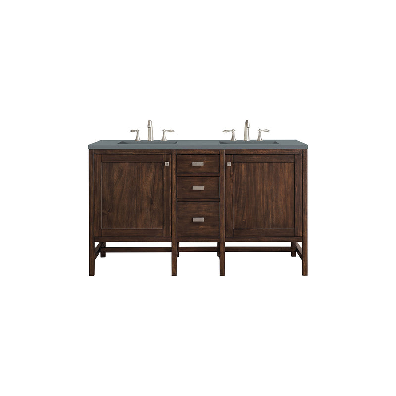 James Martin Addison 60" Double Vanity Cabinet Mid Century Acacia with 3 cm Cala Blue Quartz Top E444-V60D-MCA-3CBL