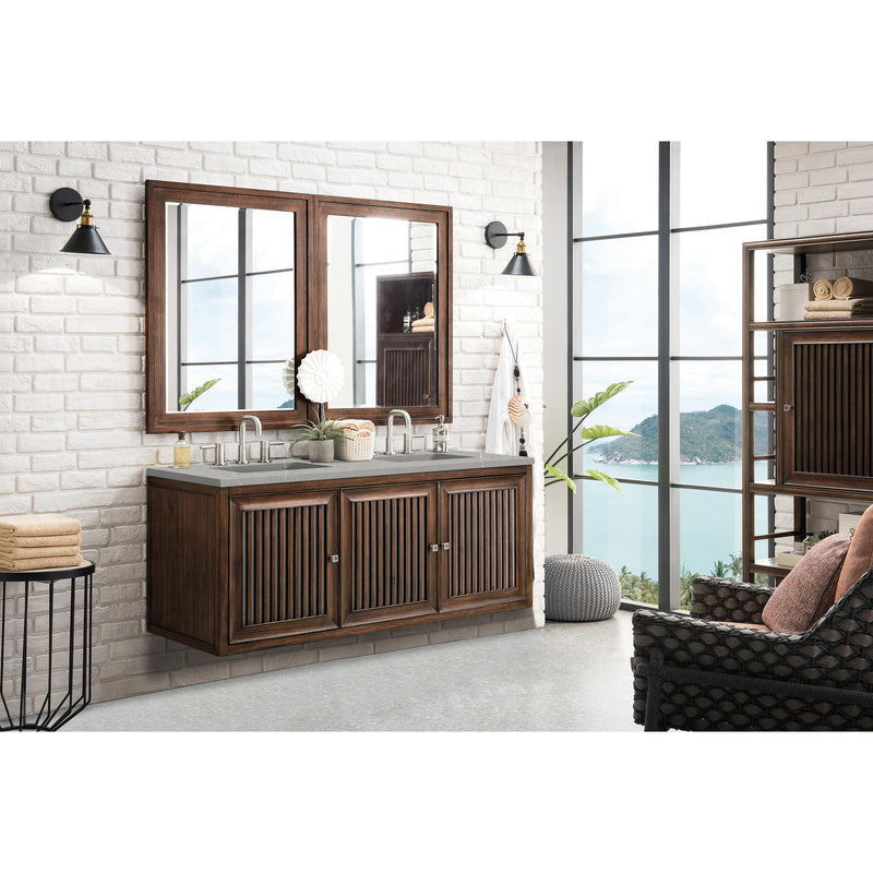 James Martin Athens 60" Double Vanity Cabinet Mid Century Acacia with 3 cm Eternal Serena Top E645-V60D-MCA-3ESR