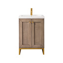 James Martin Chianti 20" Single Vanity Cabinet Whitewashed Walnut Radiant Gold with White Glossy Resin Countertop E303-V20-WW-RGD-WG