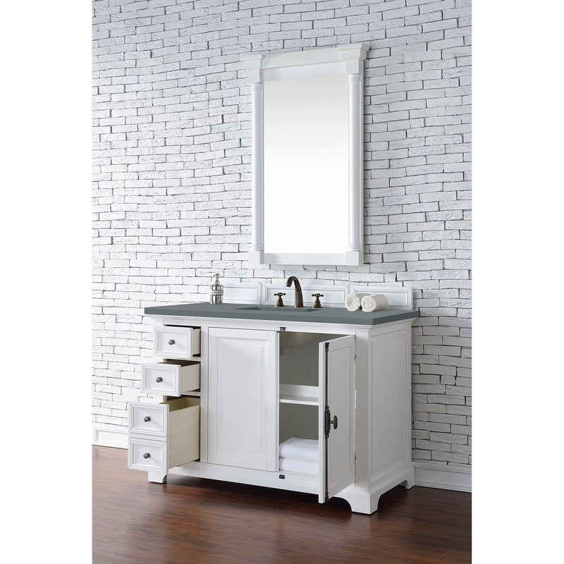 James Martin Providence 48" Single Vanity Cabinet Bright White with 3 cm Cala Blue Quartz Top 238-105-V48-BW-3CBL