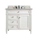 James Martin Brittany 36" Bright White Single Vanity with 3 cm Eternal Serena Quartz Top 650-V36-BW-3ESR