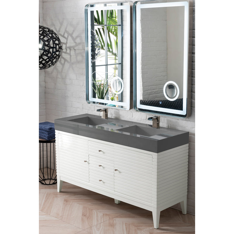 James Martin Linear 59" Double Vanity Glossy White with Dusk Gray Glossy Composite Top 210-V59D-GW-DGG