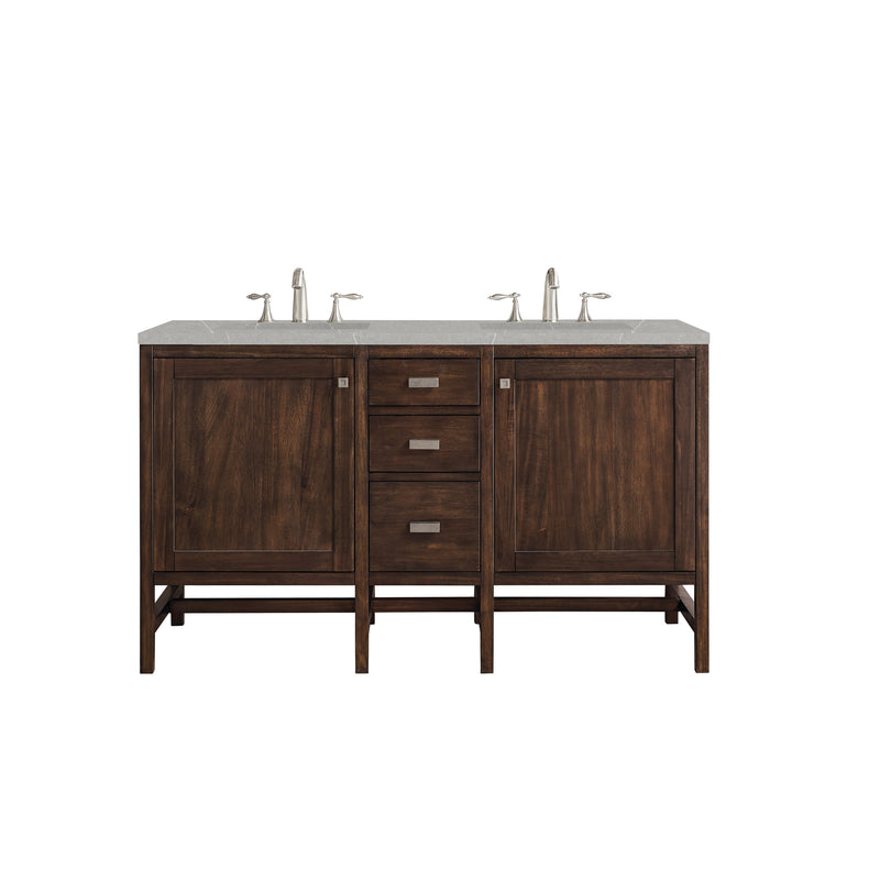 James Martin Addison 60" Double Vanity Cabinet Mid Century Acacia with 3 cm Eternal Serena Quartz Top E444-V60D-MCA-3ESR