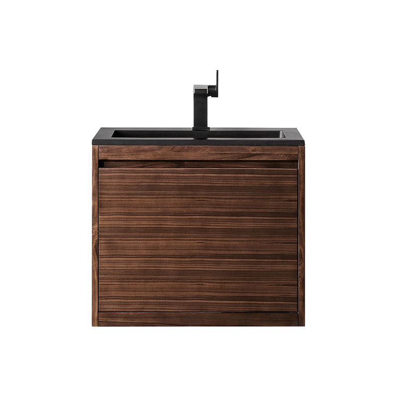 James Martin Milan 23.6" Single Vanity Cabinet Mid Century Walnut with Charcoal Black Composite Top 801V23.6WLTCHB