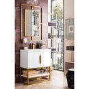 James Martin Columbia 31.5" Single Vanity Cabinet Glossy White Radiant Gold with White Glossy Resin Countertop 388-V31.5-GW-RGD-WG