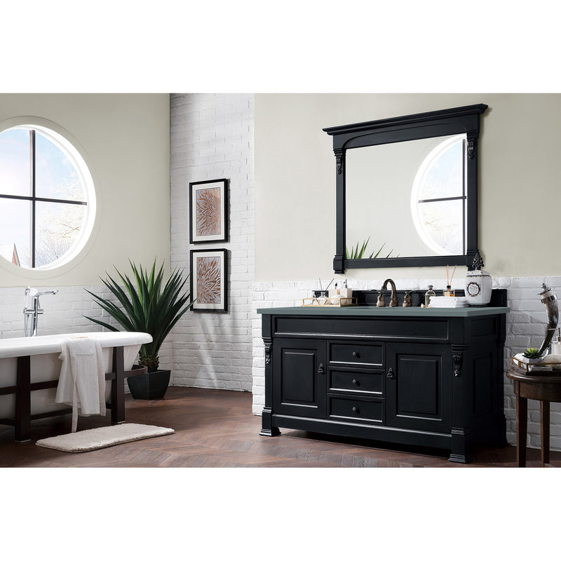 James Martin Brookfield 60" Antique Black Single Vanity with 3 cm Cala Blue Quartz Top 147-114-5331-3CBL