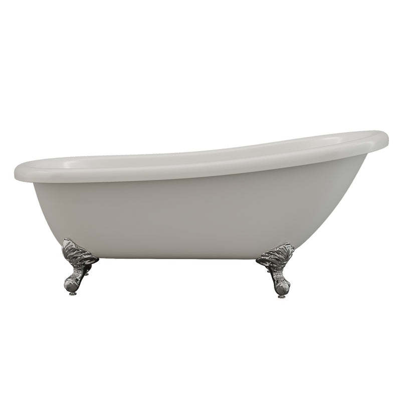 Cambridge Plumbing Acrylic Slipper Bathtub 67"x28", No Faucet Drillings and PC Feet