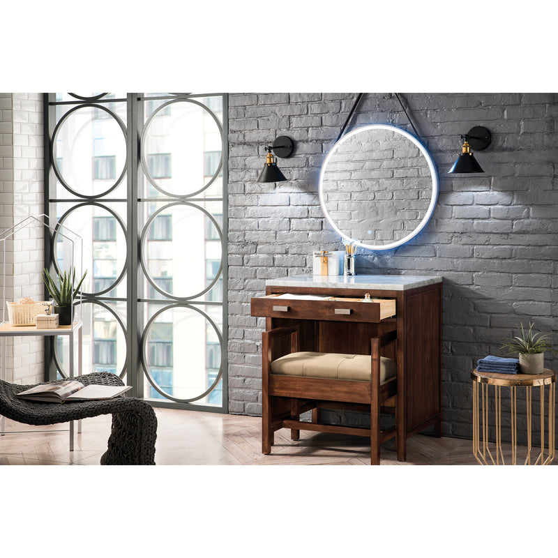 James Martin Addison 30" Free-standing Countertop Unit Makeup Counter Mid Century Acacia with 3 cm Carrara Marble Top E444-CU30-MCA-3CAR