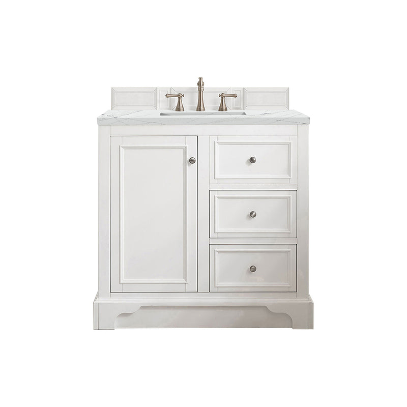 James Martin De Soto 36" Single Vanity Bright White with 3 cm Ethereal Noctis Quartz Top 825-V36-BW-3ENC